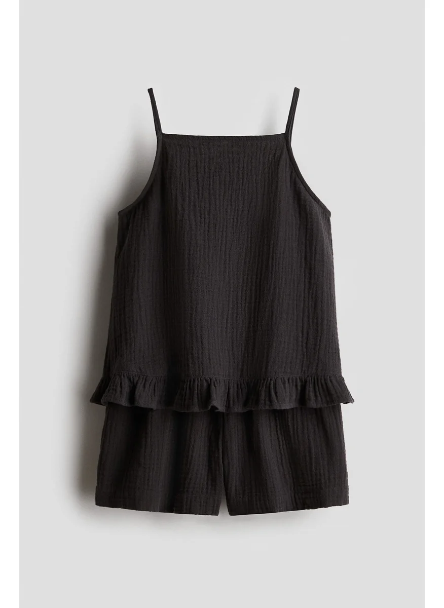H&M 2-Piece Cotton Strappy Top And Shorts Set