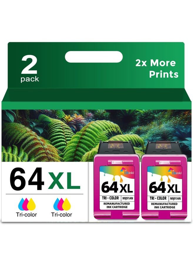 Ubinki 64XL Ink Cartridge for HP Printers Remanufactured Ink Cartridge for HP Ink 64 XL for HP Envy Photo 7858 7855 7800 Tango Envy Inspire 7955e 7255e 7900e Tango Series Printer (2 Tricolor, 2-Pack) - Image 1