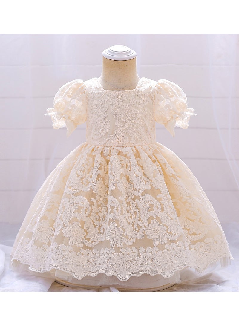 D'Daniela Emily Beige Embroidery Party Dress - Image 1