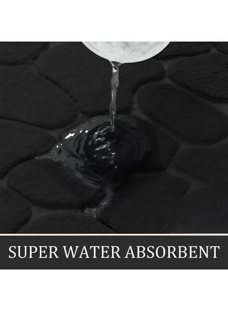 شو وو مجموعة سجاد الحمام من 3 قطع (سجادة حمام، سجادة سطح على شكل حرف U، غطاء مقعد المرحاض)، مجموعة سجادات حمام من الفلانيل المرصوفة بالحصى سميكة للغاية، سجادات حمام غير قابلة للانزلاق للحمام، سجادة حمام سريعة الجفاف، مجموعة سجاد حمام قابلة للغسل في الغسالة للحمام للحوض والمرحاض والأرضية (أسود) - Image 3