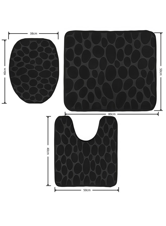 شو وو مجموعة سجاد الحمام من 3 قطع (سجادة حمام، سجادة سطح على شكل حرف U، غطاء مقعد المرحاض)، مجموعة سجادات حمام من الفلانيل المرصوفة بالحصى سميكة للغاية، سجادات حمام غير قابلة للانزلاق للحمام، سجادة حمام سريعة الجفاف، مجموعة سجاد حمام قابلة للغسل في الغسالة للحمام للحوض والمرحاض والأرضية (أسود) - Image 2