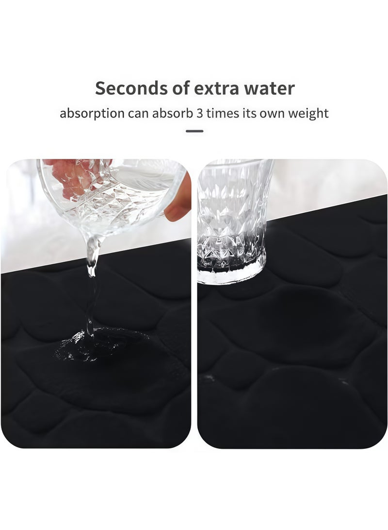 شو وو مجموعة سجاد الحمام من 3 قطع (سجادة حمام، سجادة سطح على شكل حرف U، غطاء مقعد المرحاض)، مجموعة سجادات حمام من الفلانيل المرصوفة بالحصى سميكة للغاية، سجادات حمام غير قابلة للانزلاق للحمام، سجادة حمام سريعة الجفاف، مجموعة سجاد حمام قابلة للغسل في الغسالة للحمام للحوض والمرحاض والأرضية (أسود) - Image 4