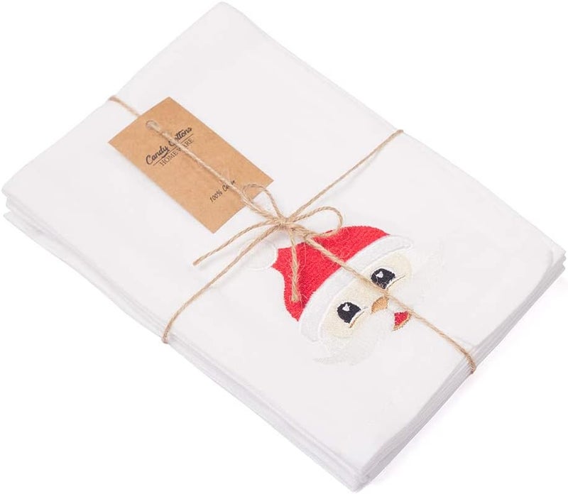Candy Cottons Christmas Napkins  Washable Cotton Dinner Napkins with Santa Face Embroidery  18x18 in White Pack of 6  Perfect for Cocktail Parties and Easter Baskets - Image 5