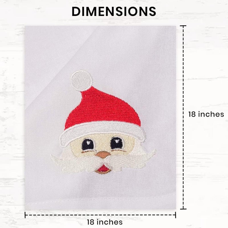 Candy Cottons Christmas Napkins  Washable Cotton Dinner Napkins with Santa Face Embroidery  18x18 in White Pack of 6  Perfect for Cocktail Parties and Easter Baskets - Image 4