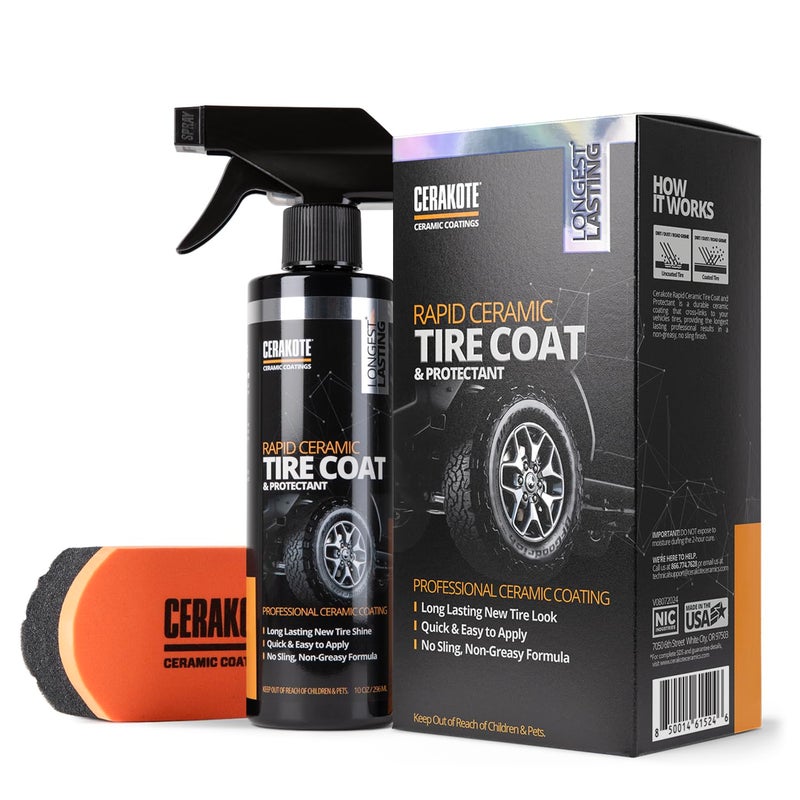CERAKOTE Rapid Ceramic Tire Coat â€“ Showroom New Tire Shine â€“ Deep Tire Black Finish â€“ Lasts Up to 10x Longer â€“ No Sling, Non-Greasy Ceramic Tire Coating for Car, Truck & SUV â€“ Easy Application (10oz) - Image 1
