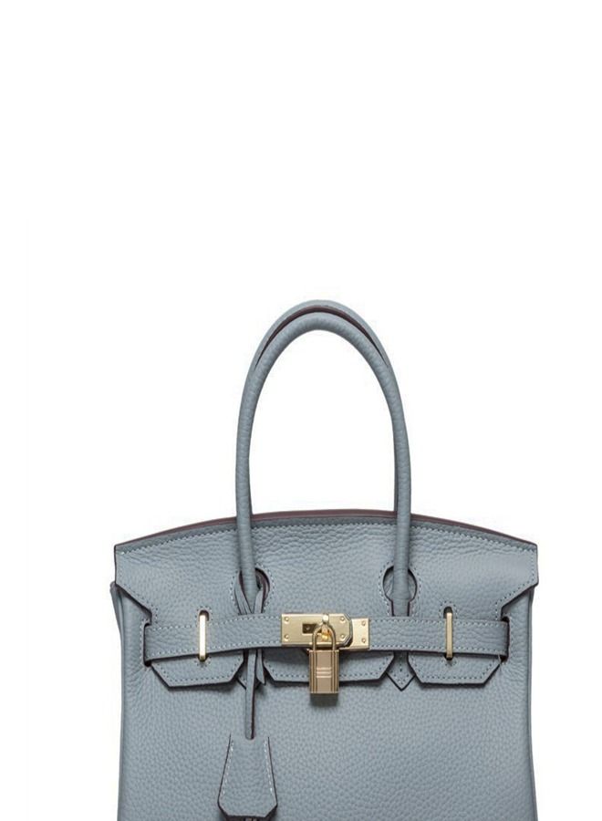 Loquat Gold Buckle Leather Handbag Flax Blue  - Image 3