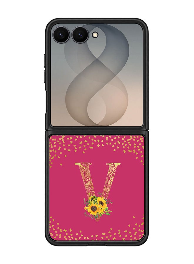 Stylizedd Rugged Case for Samsung Galaxy Z Flip8- Slim Fit Hybrid Rubber Cover Sunflower Monogram - V (Deep Pink)