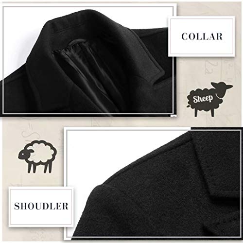 iCKER Mens Trench Coat Winter Wool Blend Jacket Overcoat Long Top Coat Warm Pea Coat-1905-Black-X-Large - Image 3