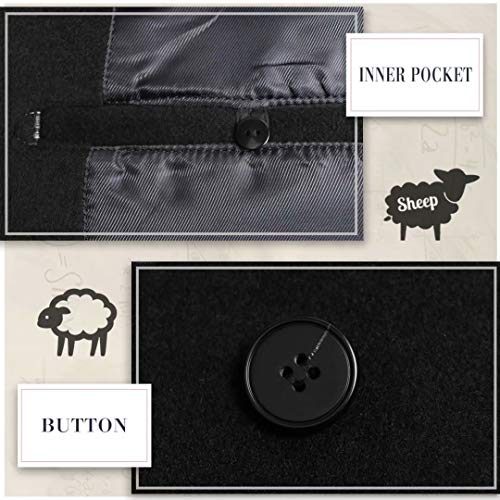 iCKER Mens Trench Coat Winter Wool Blend Jacket Overcoat Long Top Coat Warm Pea Coat-1905-Black-X-Large - Image 5