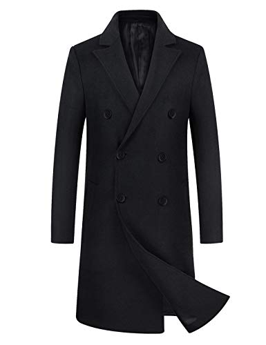 iCKER Mens Trench Coat Winter Wool Blend Jacket Overcoat Long Top Coat Warm Pea Coat-1905-Black-X-Large - Image 1