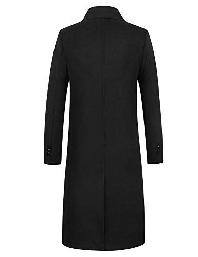 iCKER Mens Trench Coat Winter Wool Blend Jacket Overcoat Long Top Coat Warm Pea Coat-1905-Black-X-Large - Image 2