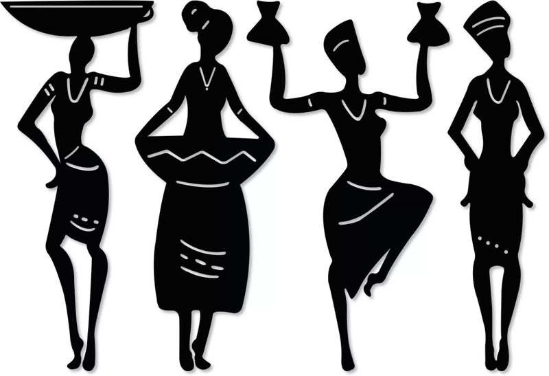 Art Plus Store Aps Set Of 4 African Man And Woman Dancing 4 Mm Mdf Abstract Wall Decoration Item (12 Inch X 3Inch, 4 Pieces) For Wall Decor - Engineered Wood - Image 1