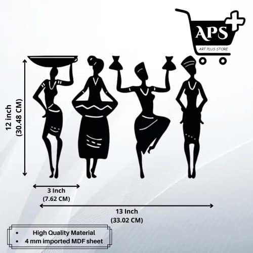 Art Plus Store Aps Set Of 4 African Man And Woman Dancing 4 Mm Mdf Abstract Wall Decoration Item (12 Inch X 3Inch, 4 Pieces) For Wall Decor - Engineered Wood - Image 2
