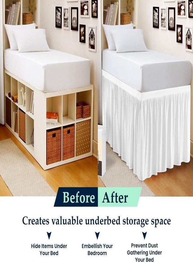 Comfort Bedding Collection تنورة سرير لغرفة النوم، مقاس توين XL - أبيض، طول 36 بوصة، كشكشة غبار مصممة خصيصًا من مزيج القطن 100% لغرف النوم الجامعية والأسرة التوأم الطويلة جدًا - Image 3