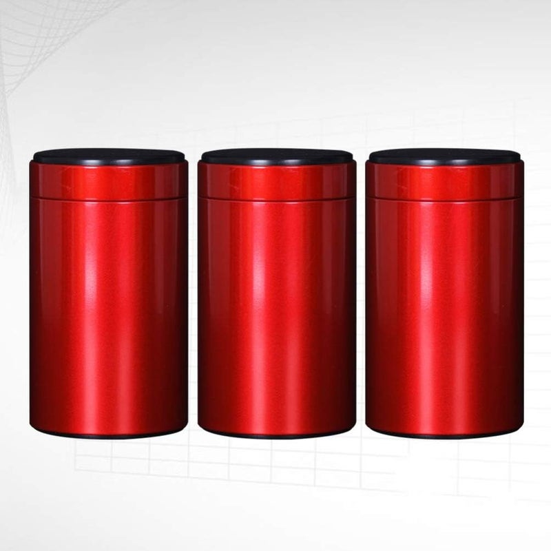 klarako 3PCS Tea Canisters Tin Portable Tea Caddy Coffee Storage Jars Sugar Bowl Spices Condiment Pots Container with Sealed Lid for Tea Storage (Red Size 125) - Image 2