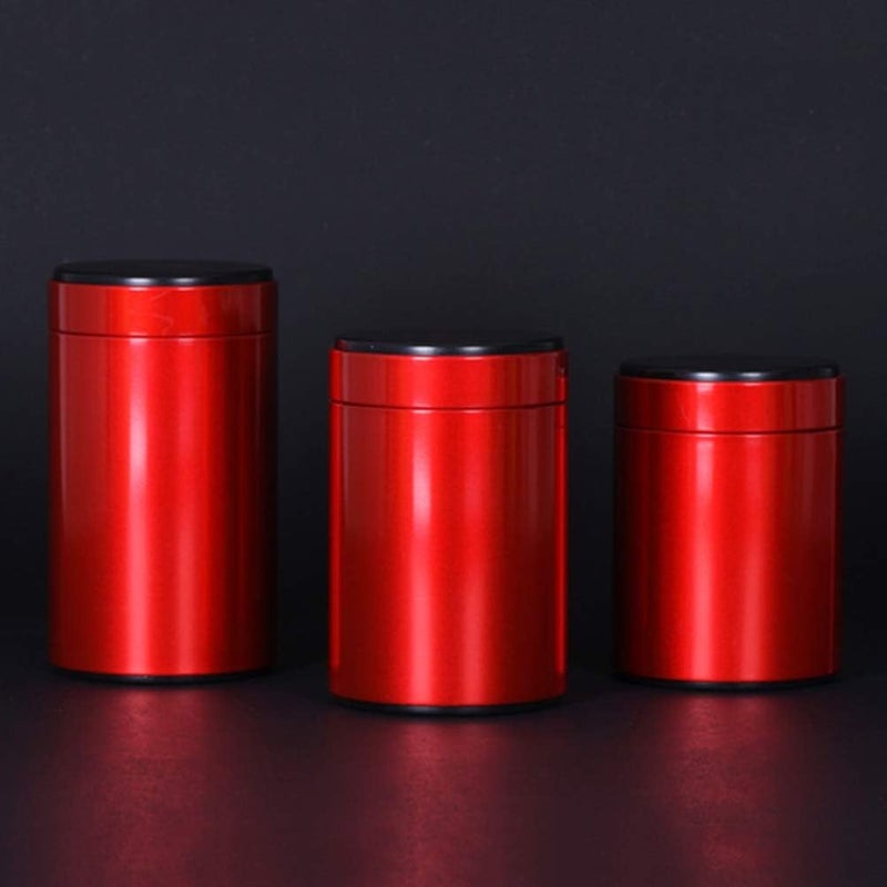 klarako 3PCS Tea Canisters Tin Portable Tea Caddy Coffee Storage Jars Sugar Bowl Spices Condiment Pots Container with Sealed Lid for Tea Storage (Red Size 125) - Image 3