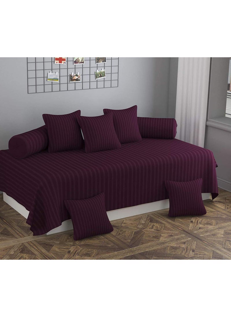 STEDO STEDO Homes Poly Cotton Solid Stripe Deisgner Diwan Set of 8 Pieces One Single Deewan Bedsheet with Cushion Bolster Cover for Single Bed Color Wine Full Size  - Image 1
