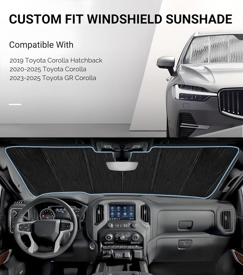 Pigenius Front Windshield Sun Shade for 2019-2022 Toyota Corolla Hatchback and Sedan - Premium Folding Sunshade - Image 2