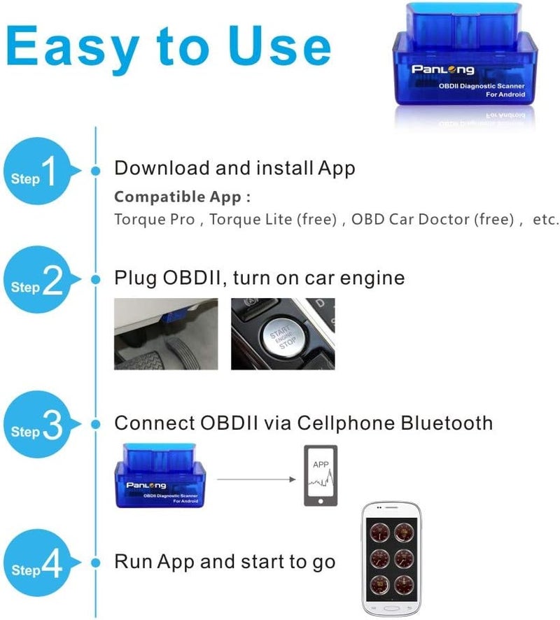 Panlong OBD2 Scanner Bluetooth OBDII Diagnostic Tool Car Code Reader Turn Off Check Engine Light Support Android Torque App - Image 5