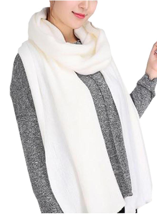 Wander Agio Wander Agio Women's Warm Long Shawl Winter Scarfs Large Scarf Pure Color White  - Image 3