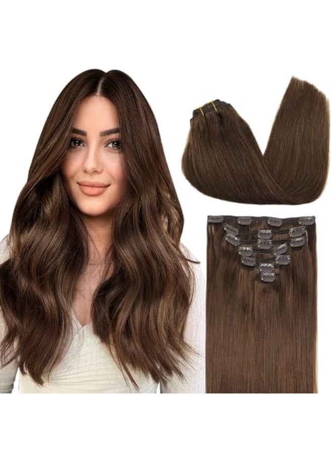 Goo-Goo GOO GOO Clip in Hair Extensions Real Human Hair Remy Human Hair Extensions Clip ins for Women Natural Human Hair 12inch 85g 7Pcs 4A Chocolate Brown - Image 1