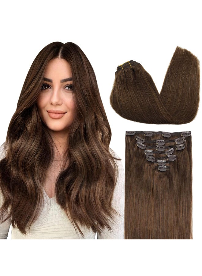 Goo-Goo GOO GOO Clip in Hair Extensions Real Human Hair Remy Human Hair Extensions Clip ins for Women Natural Human Hair 12inch 85g 7Pcs 4A Chocolate Brown - Image 2