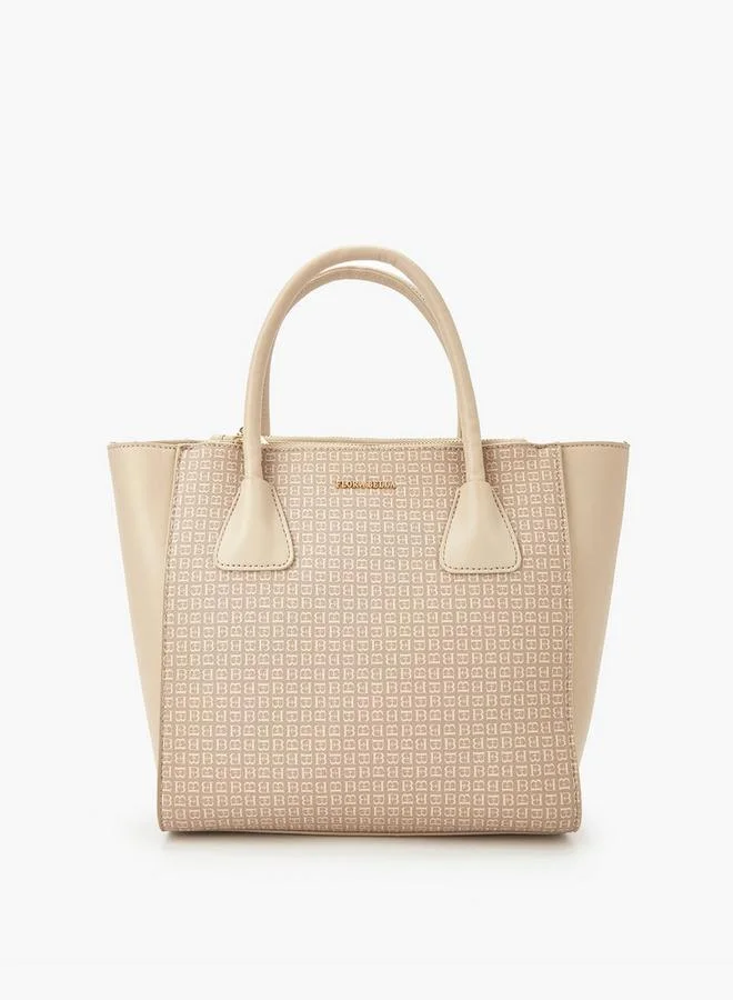 Monogram Print Tote Bag with Zip Closure
