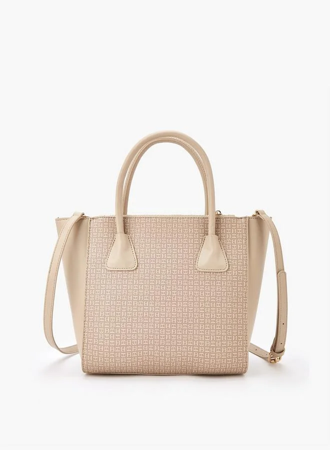 Flora Bella By Shoexpress BEIGE Monogram Print Tote Bag with Zip Closure for Women | Best Price UAE