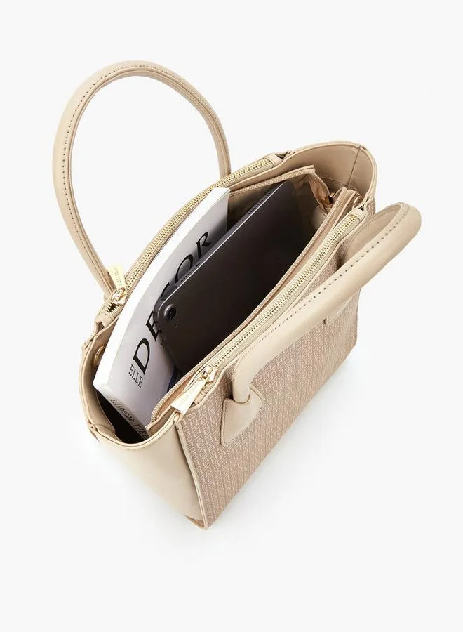 Flora Bella By Shoexpress BEIGE Monogram Print Tote Bag with Zip Closure for Women | Best Price UAE