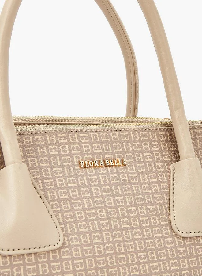 Flora Bella By Shoexpress BEIGE Monogram Print Tote Bag with Zip Closure for Women | Best Price UAE