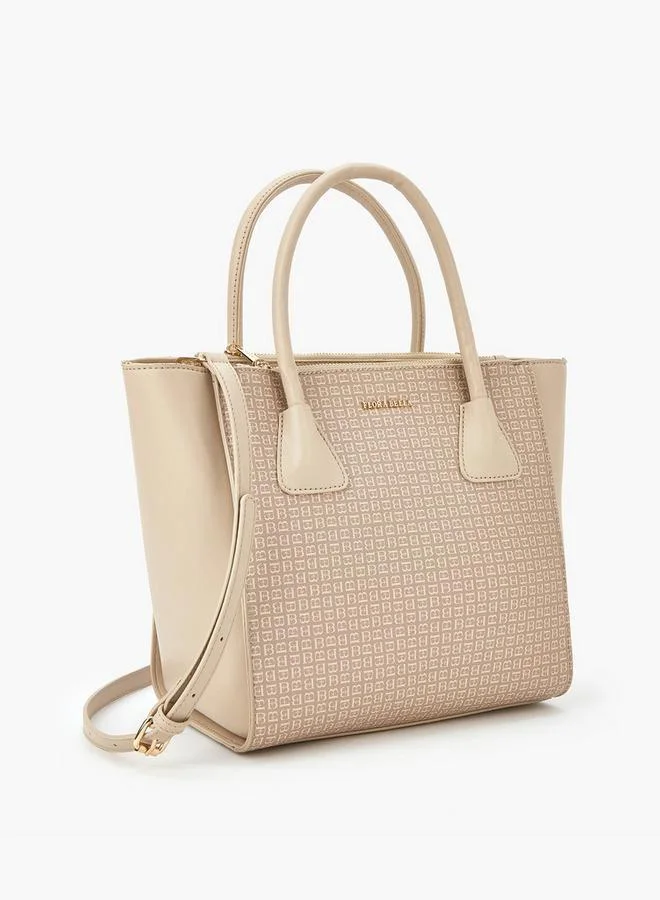 Flora Bella By Shoexpress BEIGE Monogram Print Tote Bag with Zip Closure for Women | Best Price UAE