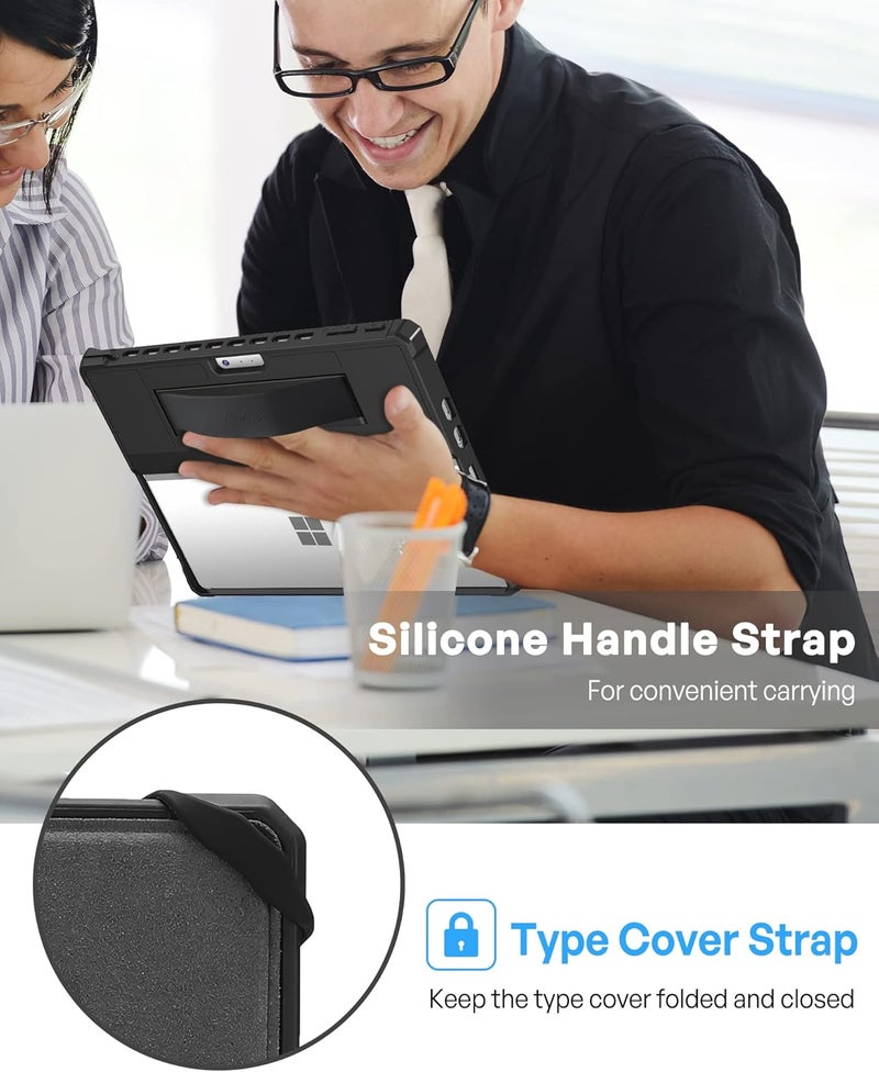 Procases For Microsoft Surface Pro 9 13" 2022 Rugged Case, Shockproof Protective Hard Case Cover Built-In Hand Strap Compatible With Type Cover Keyboard For 13 Inch Surface Pro 9 -Black - Image 5