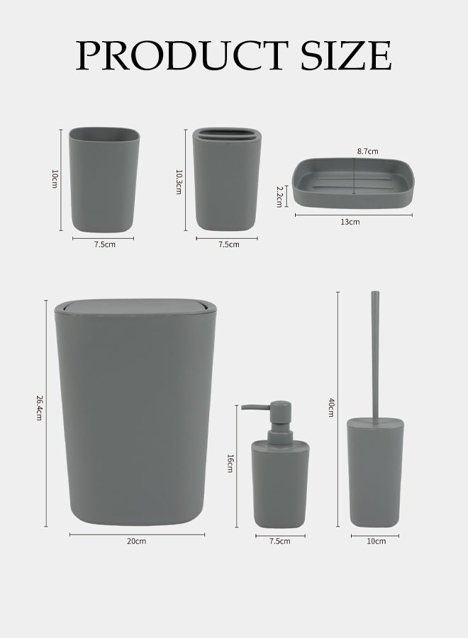 DUNISO 6-Piece Bathroom Accessories Set, Daily toiletries set,Bathroom Decorative,  Bathroom Set with Trash Can, Soap Dish, Toilet Brush, Mouthwash Cup, Lotion Bottle, Toothbrush Holder - Image 2