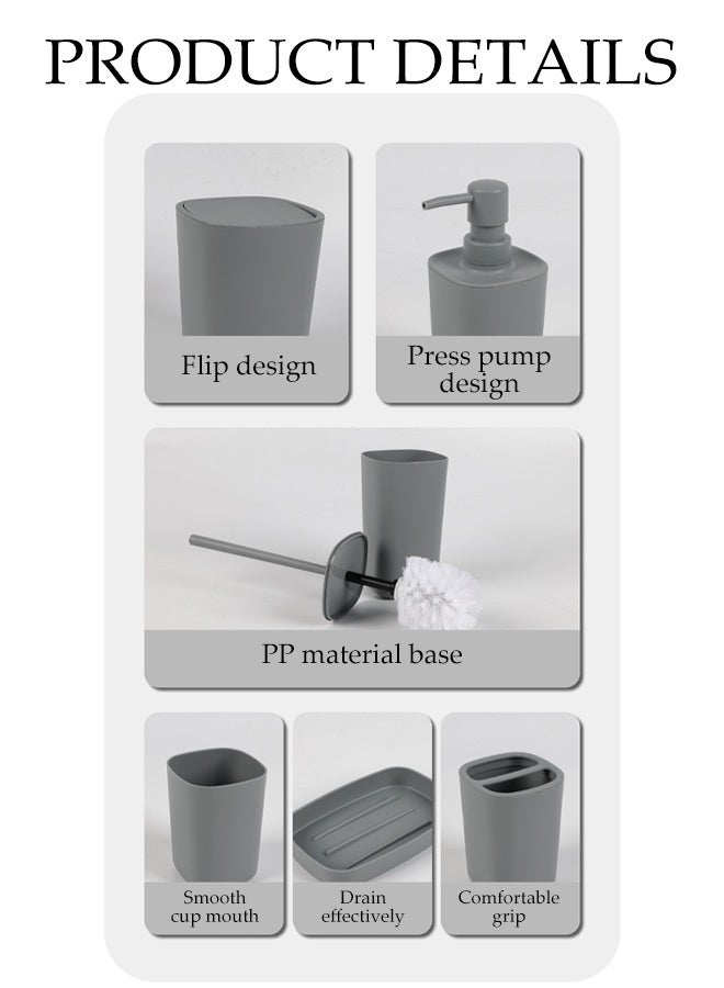 DUNISO 6-Piece Bathroom Accessories Set, Daily toiletries set,Bathroom Decorative,  Bathroom Set with Trash Can, Soap Dish, Toilet Brush, Mouthwash Cup, Lotion Bottle, Toothbrush Holder - Image 3