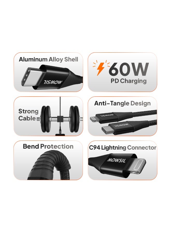 Mowsil USB-C to Lightning Cable 1.2M,60W PD,Black - Image 3