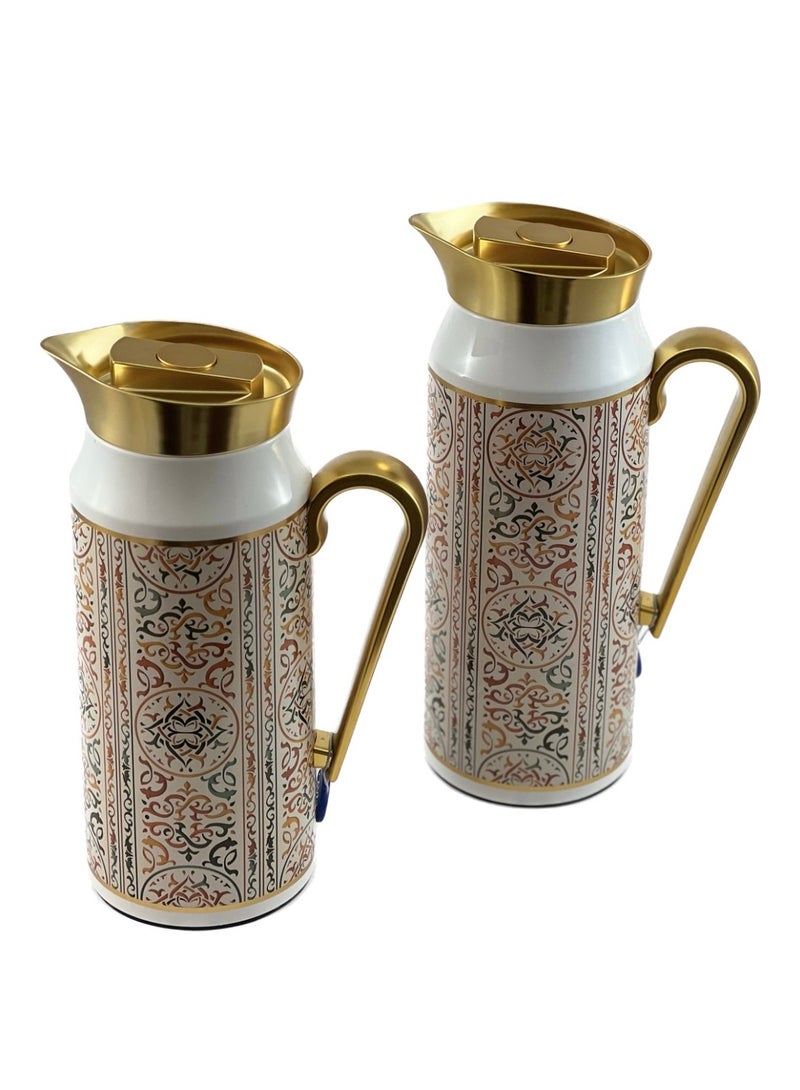 Homemaker 2-Piece Tea & Coffee Flask - 0.75 Liter & 1 Liter Capacity - Glass Inner - Steel Body - Multicolor Desing - Gold Handle - Image 2