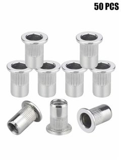 HY 50 Pcs M6 Nut, M6 Stainless Steel Rivet Nut, Flat Head Threaded Insert Nutsert Rivnuts, Fastener Rivet Nut Assortment Kit with Internal Threads (Sliver)  - Image 1