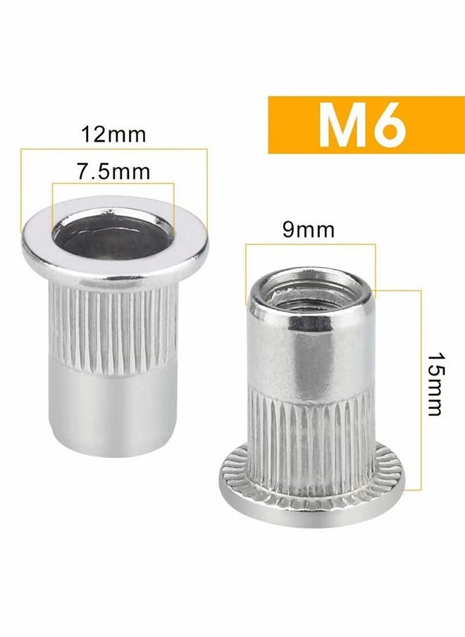 HY - 50 Pcs M6 Nut, M6 Stainless Steel Rivet Nut, Flat Head Threaded Insert Nutsert Rivnuts, Fastener Rivet Nut Assortment Kit with Internal Threads (Sliver) - Image 1