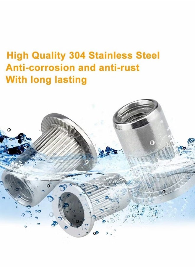HY - 50 Pcs M6 Nut, M6 Stainless Steel Rivet Nut, Flat Head Threaded Insert Nutsert Rivnuts, Fastener Rivet Nut Assortment Kit with Internal Threads (Sliver) - Image 1
