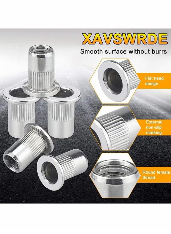 HY - 50 Pcs M6 Nut, M6 Stainless Steel Rivet Nut, Flat Head Threaded Insert Nutsert Rivnuts, Fastener Rivet Nut Assortment Kit with Internal Threads (Sliver) - Image 1
