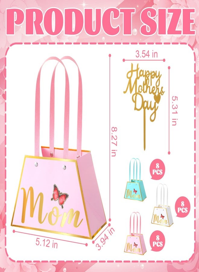 Yeyeplum 24 Pack Mothers Day Flower Paper Gift Bags Bouquet Bag Boxes with Handles and Decoration Topper Flower Boxes for Arrangements Mother's Day Birthday Anniversary - Image 2