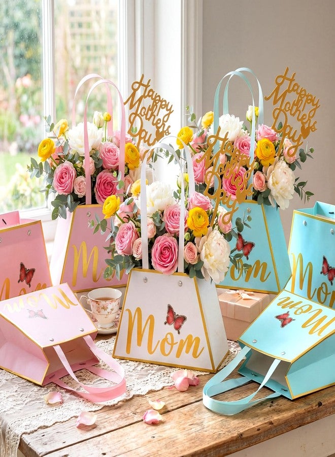 Yeyeplum 24 Pack Mothers Day Flower Paper Gift Bags Bouquet Bag Boxes with Handles and Decoration Topper Flower Boxes for Arrangements Mother's Day Birthday Anniversary - Image 3