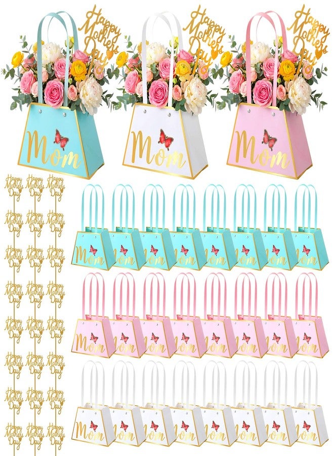 Yeyeplum 24 Pack Mothers Day Flower Paper Gift Bags Bouquet Bag Boxes with Handles and Decoration Topper Flower Boxes for Arrangements Mother's Day Birthday Anniversary - Image 1