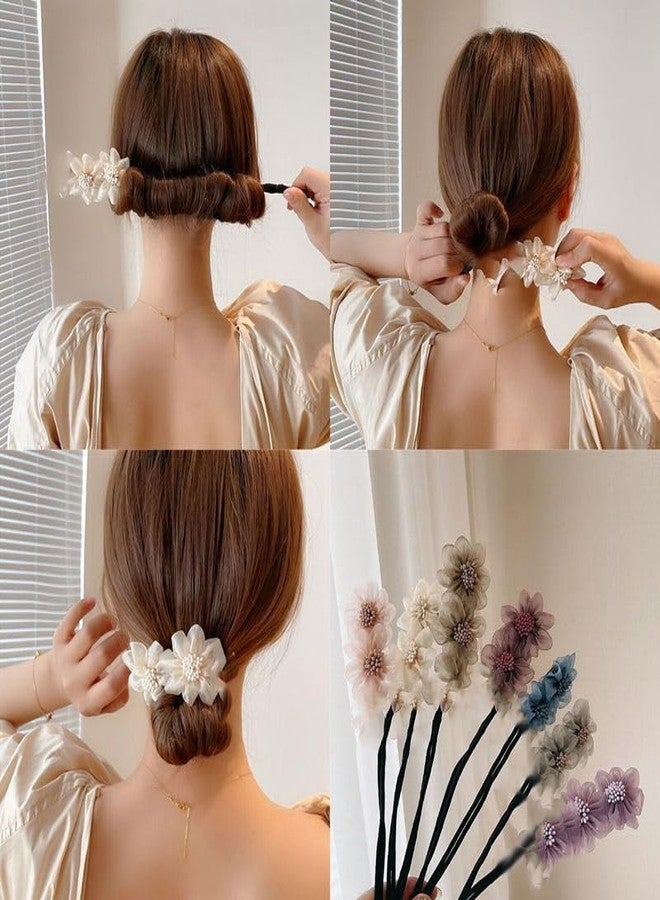 DORMITORRY 3 Pcs Flower Hair Clips for Women Girls, Korean Style Hairpins with Pearl, Decorative Floral Hair Accessories for Wedding Party Festive Look Bun Juda Clip for Long Hair - Mutlicolor. - Image 4