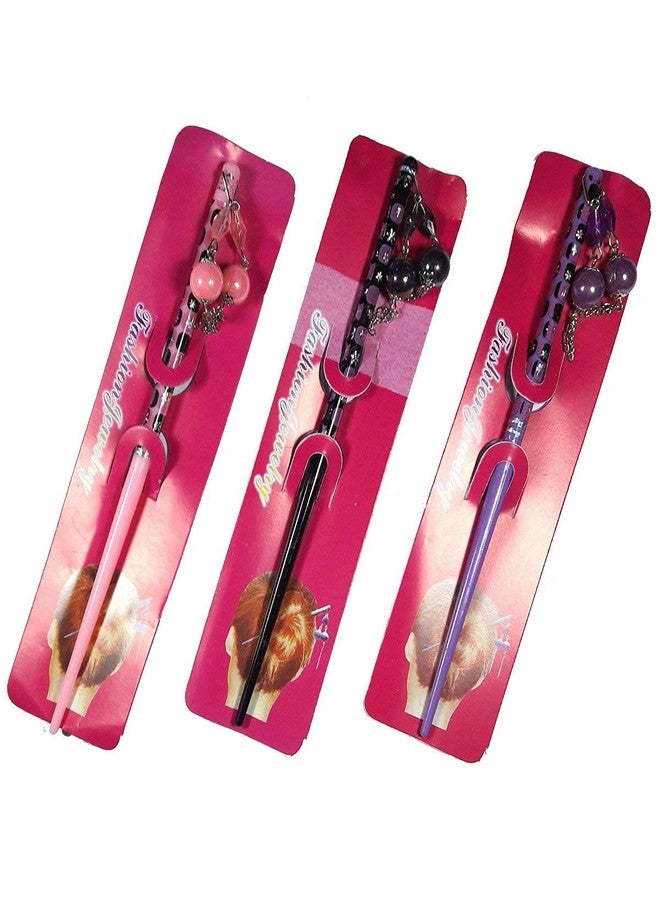 imioxo Flower Hair Pin Juda Stick Combo for Women(Multicolour) - Pack of 3 - Image 2