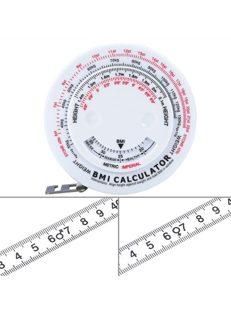 Fasola BMI Body Mass Index Retractable Tape, 150cm Measure Calculator Diet Tape Measures Tools, Tape Measure for Body Waist Weight Health Accurate Measurement(White) - Image 3