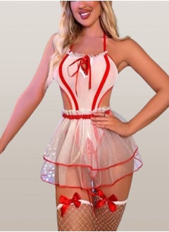 MANIKAN Women's lingerie set , made of chiffon, with bows and fishnet stockings