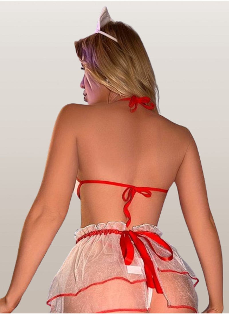 Generic - MANIKAN Women's lingerie set , made of chiffon, with bows and fishnet stockings - Image 1