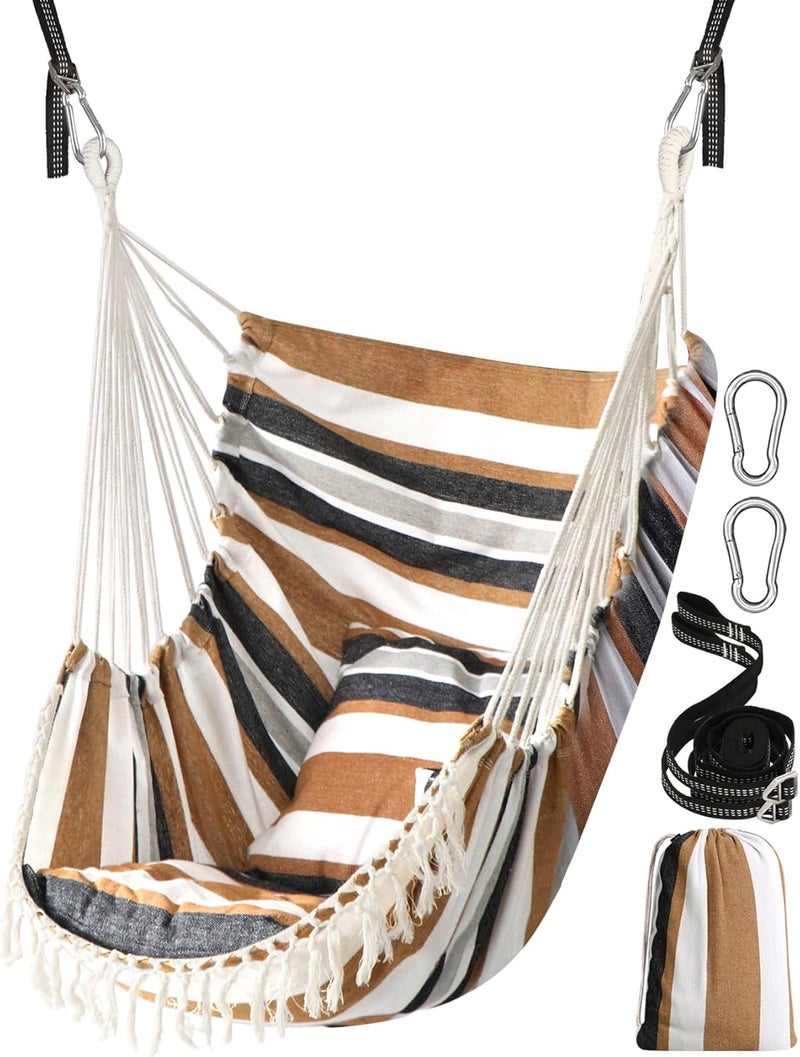Chihee Hanging Seats Hanging Chair Hammock 2 Pillows Included,Strong Straps and Hooks for Easy Hanging Soft Cotton Side Pocket Tassel Chair Set Comfort - Image 1
