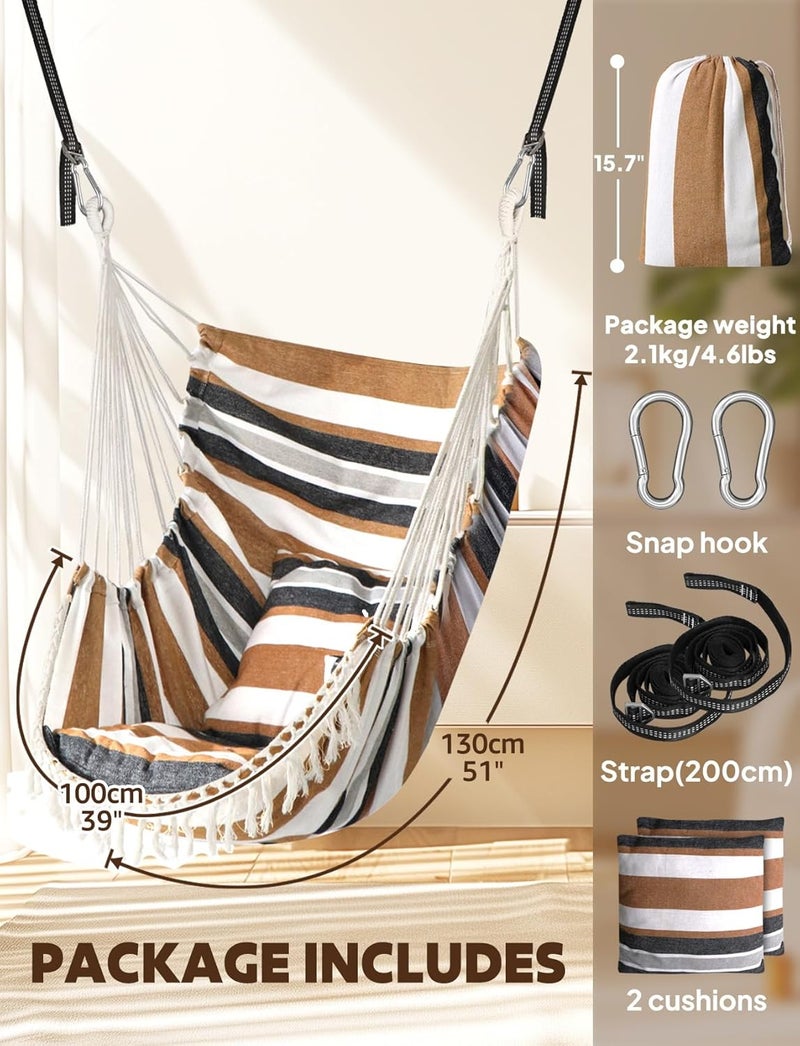 Chihee Hanging Seats Hanging Chair Hammock 2 Pillows Included,Strong Straps and Hooks for Easy Hanging Soft Cotton Side Pocket Tassel Chair Set Comfort - Image 4